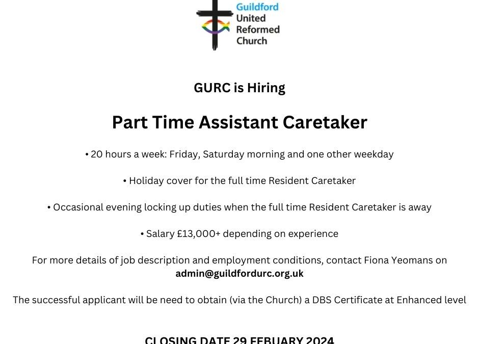 GURC is Hiring – Part-Time Assistant Caretaker Role (20 hours a week: Friday, Saturday morning and one other weekday)